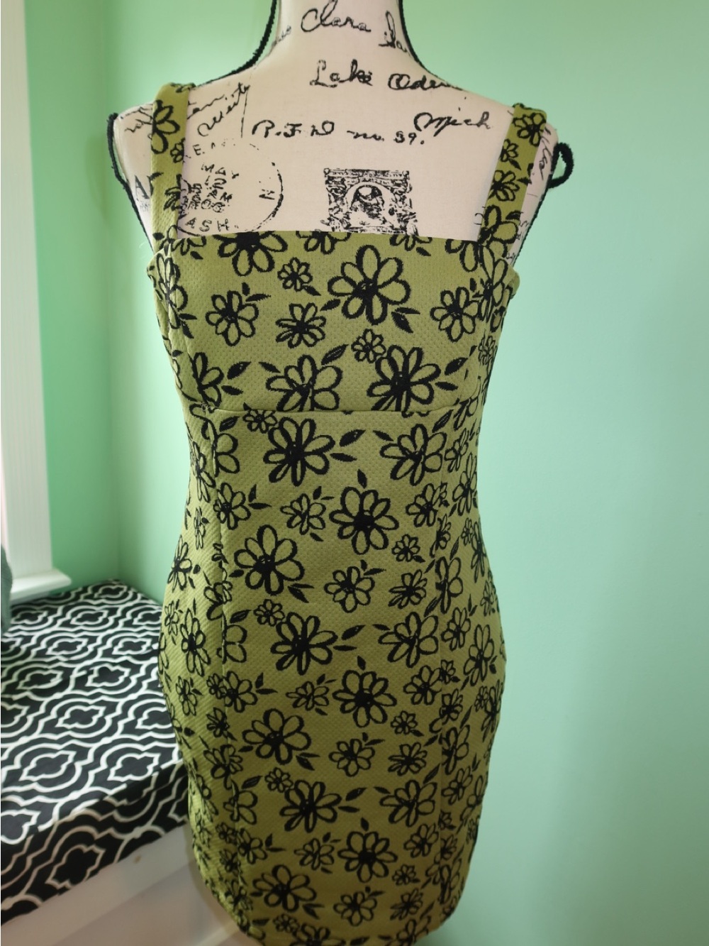 Forever 21 Olive Green Floral Square-Neck Mini Dress